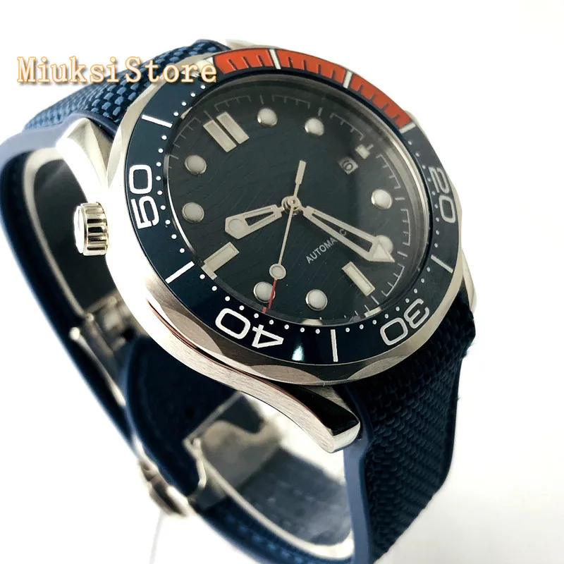 Мужские наручные часы с синим стерильным циферблатом bliger 41 мм керамическим