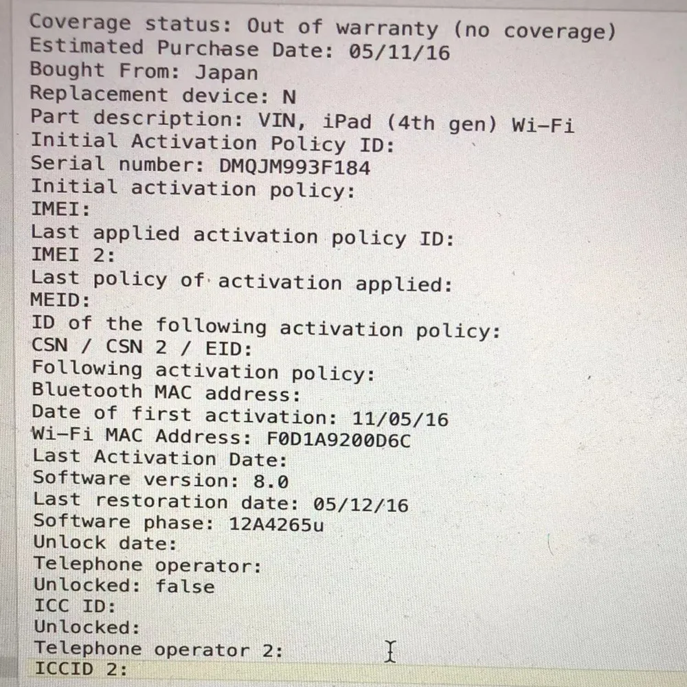 

GSX INFO Wifi Adress Bluetooth Adress For Mobile Phone 7 6 6s 8 X Xs Xr Xsmax 11 11pro Serial Number Bt Aderss