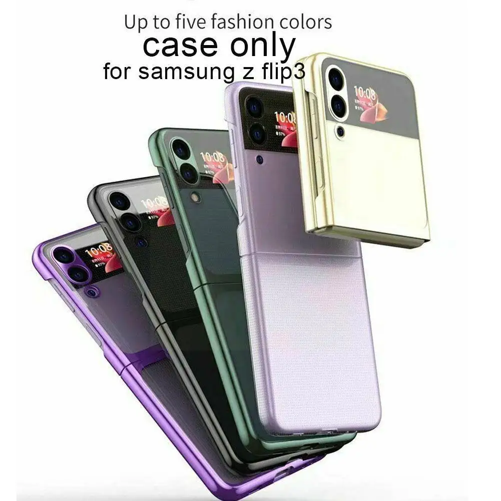 

Plating Frame Transparent Full Cover For Z Flip 3 5g Anti-fall Shockproof Hard Plastic Phone Z8p4