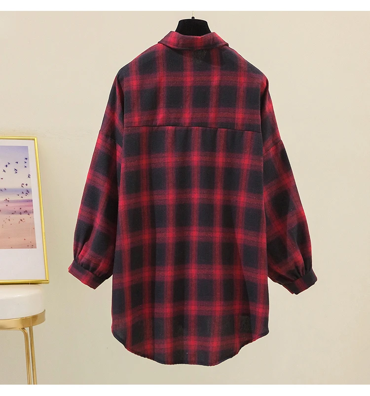

Houthion Chiffon Women's Blouses Spring/summer Fashion Casual New Plaid Blouse Korean Long Sleeve Top Retro Woman Shirt