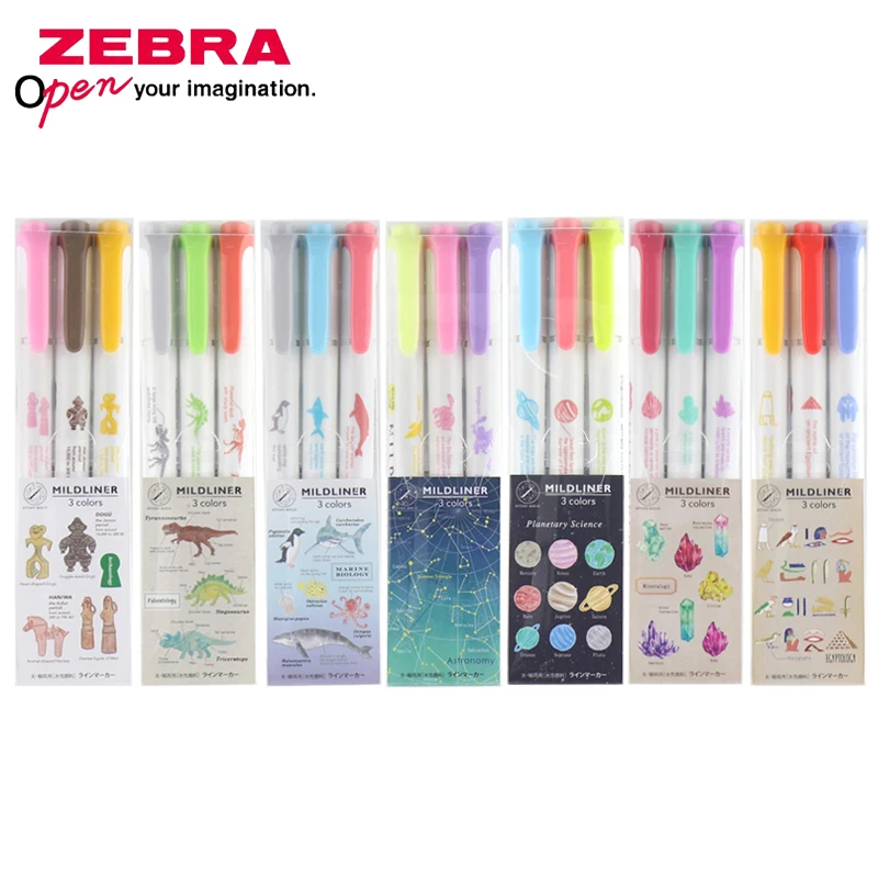 

Limited ZEBRA WKT7 Highlighter 3 Color Set Mildliner Light Color Mark Double Head Note Key Marker School Stationery Supplies