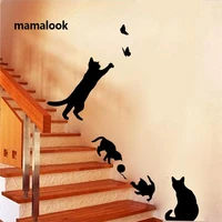 cat game butterfly wall stickers removable decorative decals bedroom kitchen living room wall