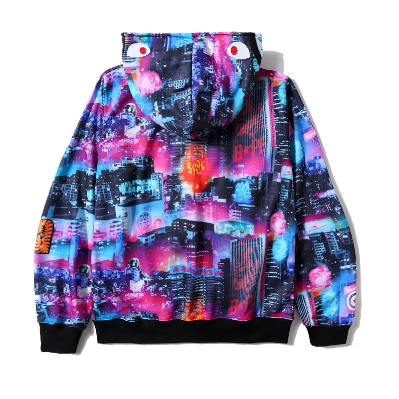

Hoodies Men's Casual City Night View Printed Terry Harajuku Oversized Sweatshirt Wear Streetwear Jacket