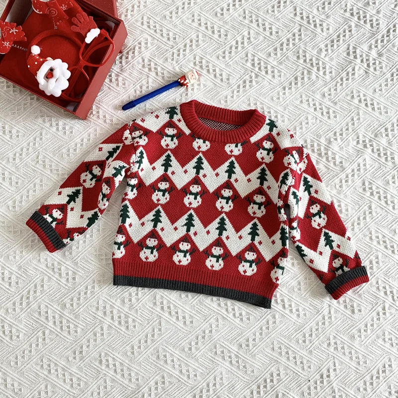 Новинка 2020 года Детский Рождественский свитер жаккардовый с рисунком снеговика