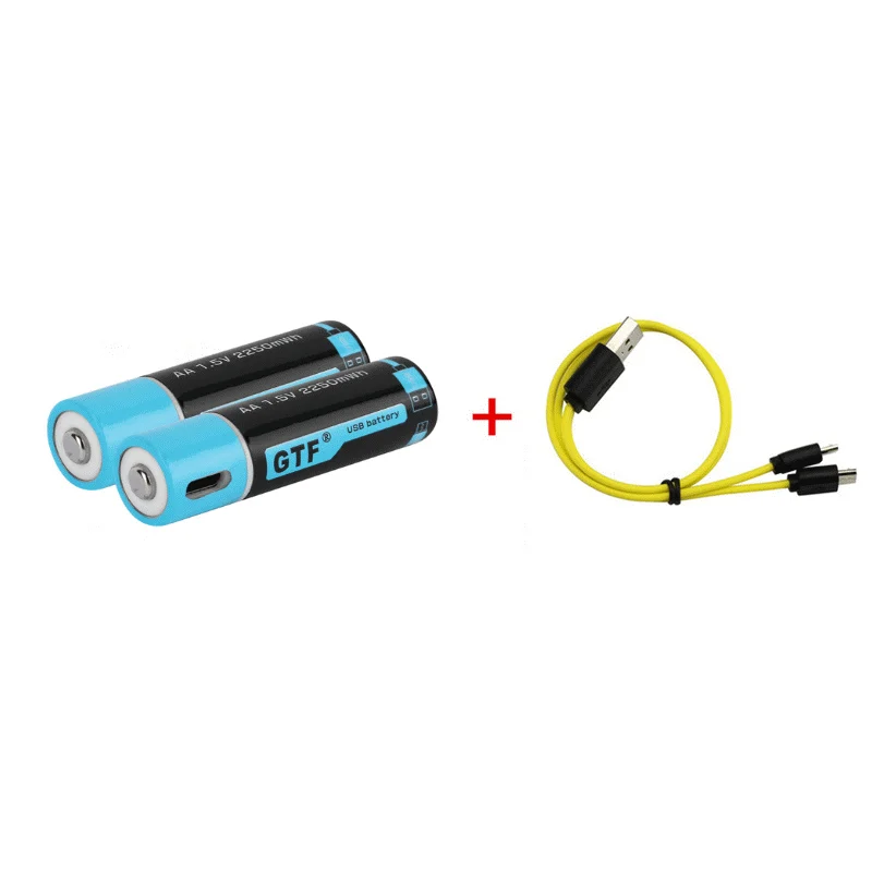 2pc and yellow cable GTF емкость 1,5 V 1500mAh AA литий-ионная батарея 2550mwh литий-полимерный с USB перезаряжаемой литиевой usb батареей+ usb-кабелем - Цвет: 2pc and yellow cable