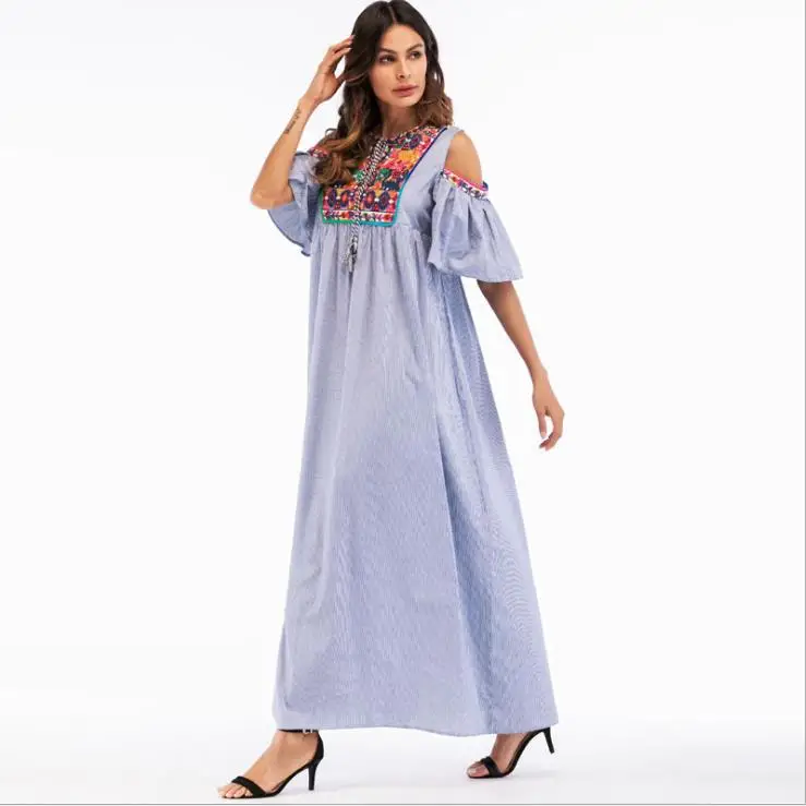 Элегантное платье с вышивкой Абаи этнические летние Вечернее Платье