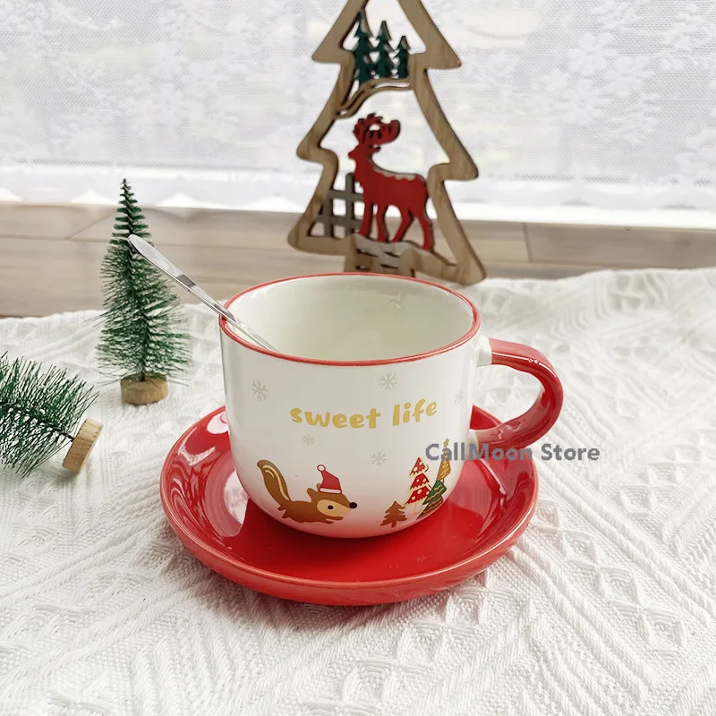 

Мультяшная Милая кружка 301-400 мл Рождественский подарок Санта-Клаус, лось, керамическая кофейная чашка и блюдце, набор, кофейная чашка, чашка ...