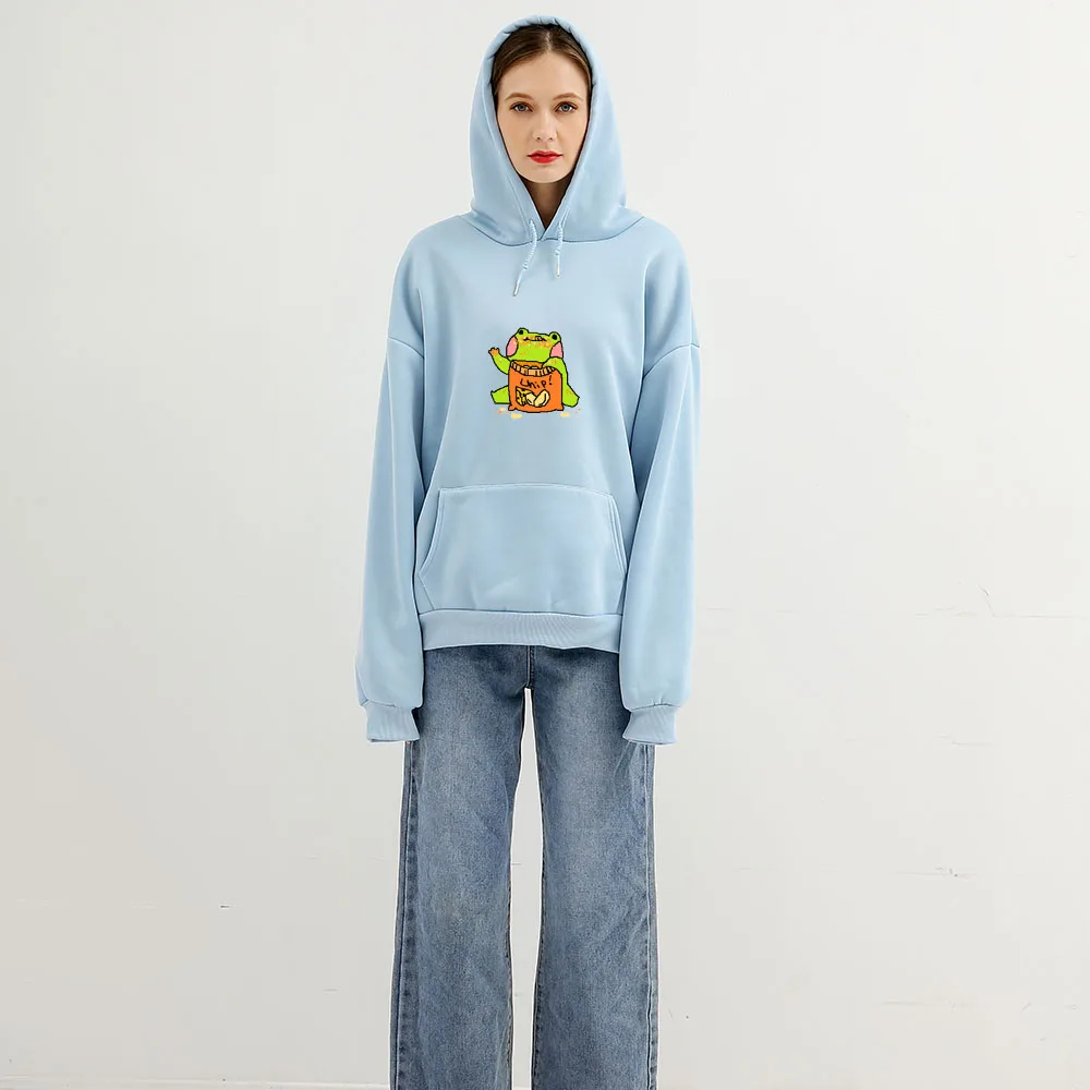 Kawaii Frog Cartoon Print Sweatshirt Oversized Clothes Harajuku Hoodie Women Aesthetic Sweetshirt for Girls Tracksuit Winter Top