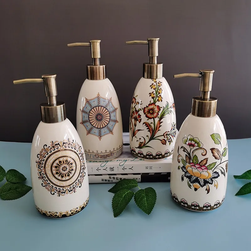 

Shampoo Dispenser Ceramic French Hand Sanitizer Bottle Press Shower Gel Emulsion Laundry Detergent Bottle Bathroom Supplies