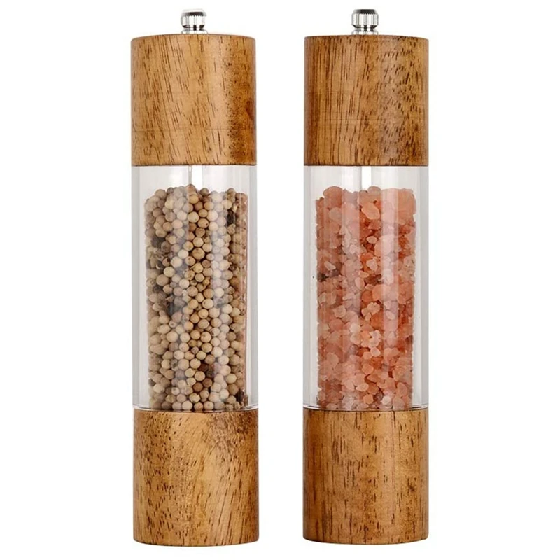 

2 Pcs Acrylic Salt&Pepper Grinder,Manual Salt&Pepper Mills,Wooden Shakers with Adjustable Ceramic Core,8 Inches
