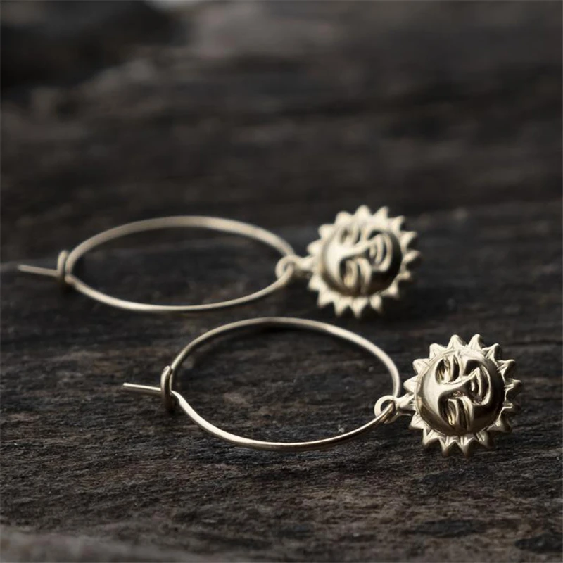 

14K Gold Filled Hoop Earrings Sun Jewelry Minimalism Brincos Vintage Pendientes Oorbellen Boho Gold Earrings For Women