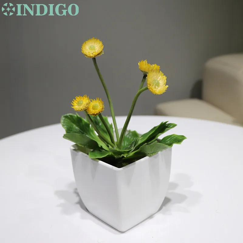 Индиго желтый одуванчик искусственная кожа с вазой пластиковый бонсай украшение