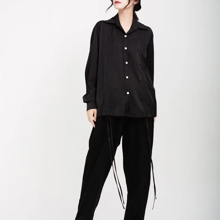 

202 Autumn New Style White Shirt Women Fashion Drawstring Pleated Loose Long Sleeve Blouse Women Simple Casual Women Tops