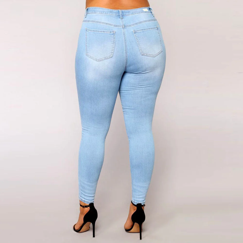 

MIND FEET Women Multi-size Skinny Elastic Pencil Jeans Female Cotton Lady Blue Denim Trousers Slim Stretch Light Blue Pants
