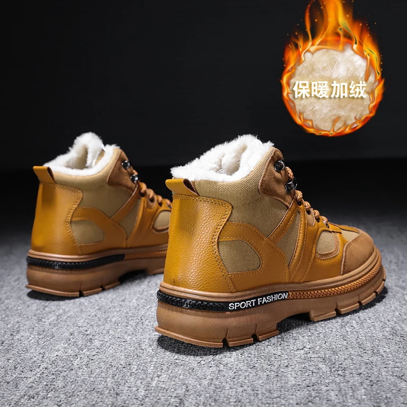 HUMTTO зимние теплые меховые кроссовки мужские Нескользящие походные ботинки