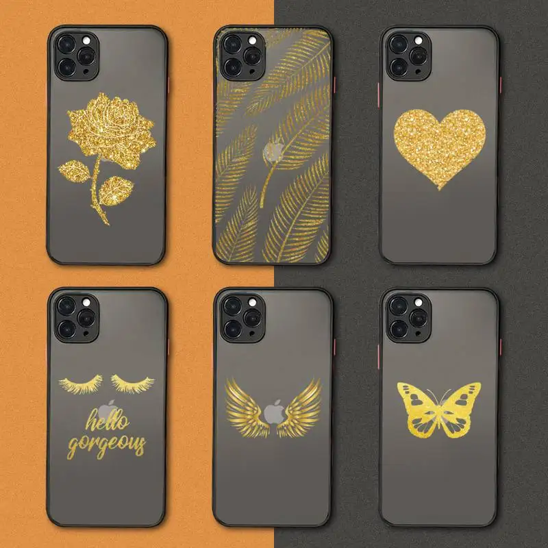 

Golden leaf flower love leopard print Phone Case black matte transparent For iPhone 7 8 x xs xr 11 12 pro plus mini max Clear