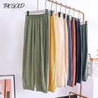 Брюки женские хлопково-льняные повседневные, однотонные базовые свободные султанки в стиле ретро, с эластичным поясом, весна-лето 2021