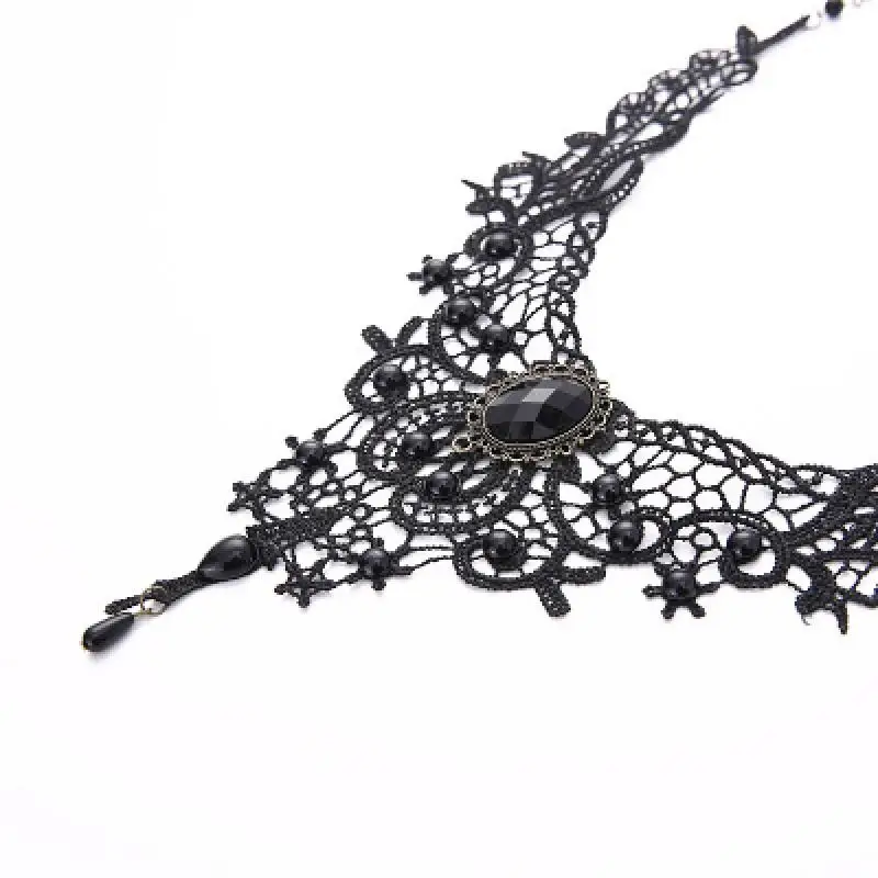 Черное кружево и бусы колье Викторианский стимпанк стиль Готический воротник