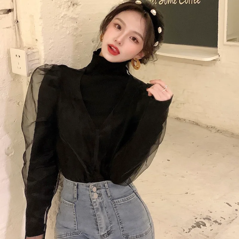 

Elegant Y2k Shirts Ladies Casual Long Sleeve Designers Patchwork Tees Women 2021 Spring Korean Basic Shirt Female 2 Piece Set