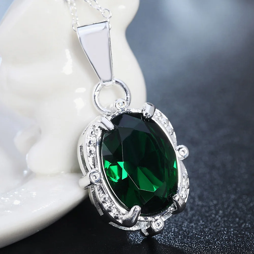 

Green Zircon Pendants And Necklaces For Women 925 Stamp Wedding Fashion Fine Jewelry 2021 Female Christmas Gift