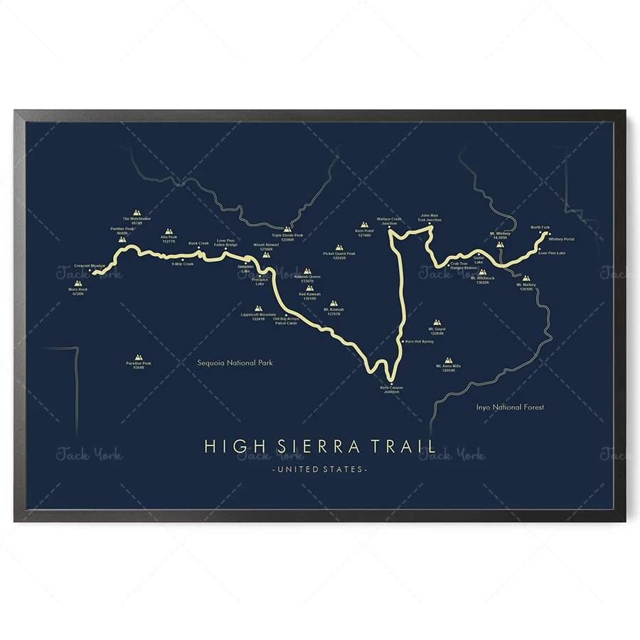 Карта высокой Калифорнии | Плакат Походный плакат США Вспомните ваши приключения