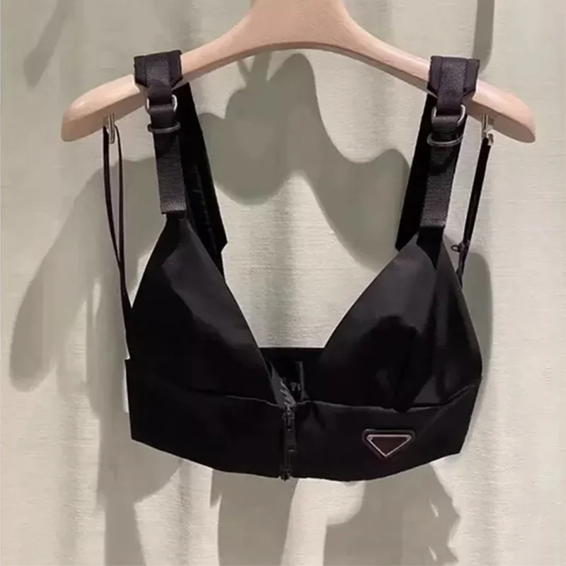 

2021 Brand Luxry NEW Women Nylon Vest Design TOP RE-NYLON gabardine with braided nylon lace Front zipper