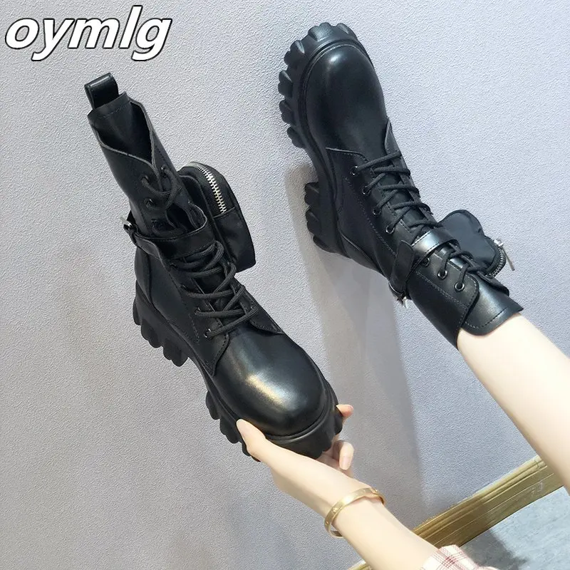 

Western Boots Women 2020 New Thick Sole Casual Lace Up Martin Boot Women Trend Zipper Purse Buckle Motorcycle Boot Ankle Shoes