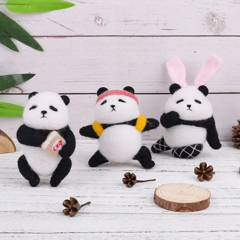 

1set wool felt poking le DIY handmade panda doll material package pendant gift model making kit toys