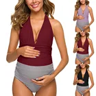 Модные купальники для беременных женщин танкини для беременных комбинированные полосатые бикини купальник пляжная одежда летнее боди для беременных Новинка 2020