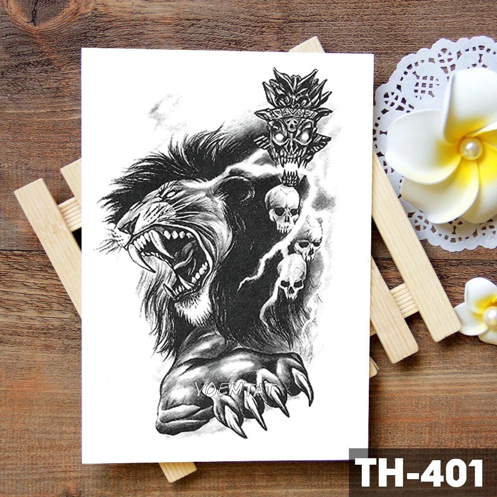 Водостойкая Временная тату наклейка с тигром черепом леопардом драконом волком