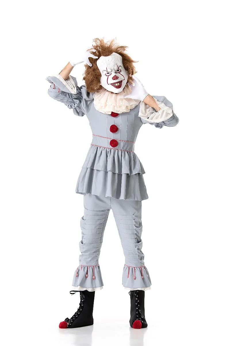 Белый карнавальный костюм Pennywise от «Возвращение Джокера. Аксессуар: брюки воротник перчатка крышка ботинка