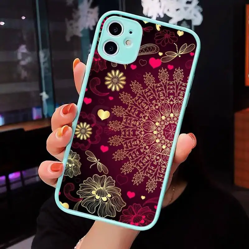

Mandala flower Cove Phone Case Clear Funda matte transparent For blue iPhone 7 8 x xs xr 11 12 pro plus max mini