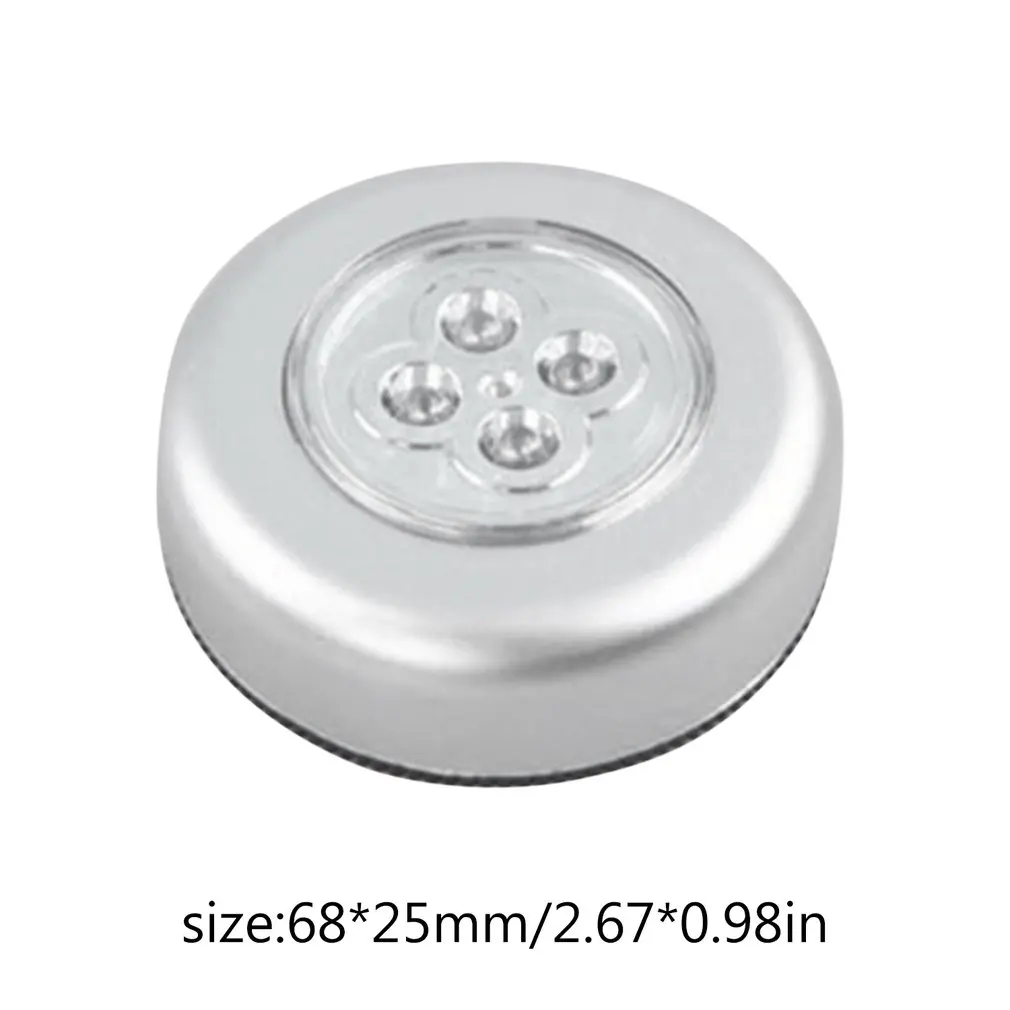 

4 LED Touch Control Night Light Round Lamp Under Cabinet Closet Push Stick On Lamp Home Kitchen Bedroom Automobile Use