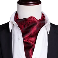 barry wang men ascot tie red floral silk cravat retro paisley necktie set handkerchief cufflinks for gentleman dropshipping