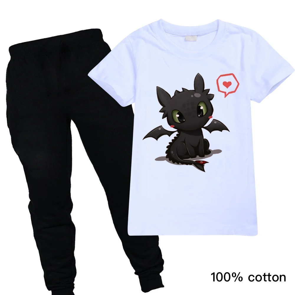 

Футболка с мультяшным принтом Как приручить дракона, брюки с коротким рукавом, костюм для мальчиков и девочек, летний костюм