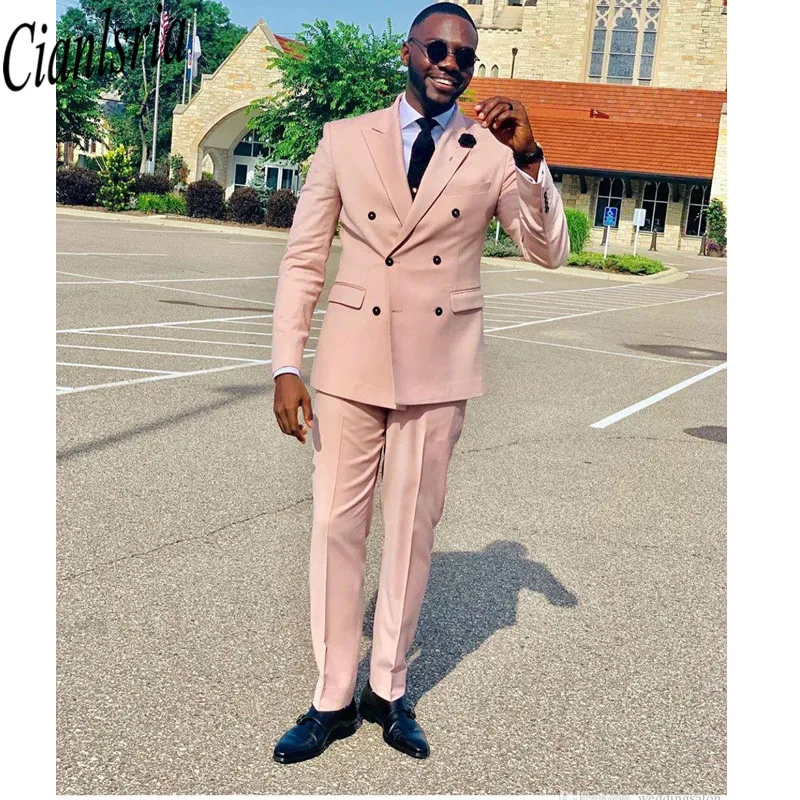

Fashion Designer Mens Prom Suits Peaked Lapel Wedding Suits For Men Groomsman Tuxedos Two Pieces Double Breasted Blazers Jacket
