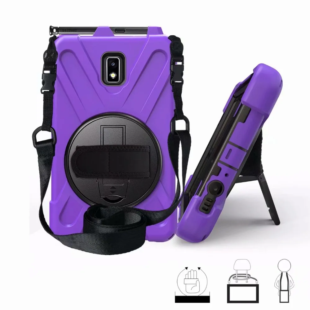 Фиолетовый Чехол для Samsung Galaxy Tab Active 2 T390 SM-T395 360 поворотная ручка с ремешком на шею противоударный защитный чехол+ ручка - Цвет: Фиолетовый