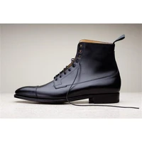 2021 new men shoes fashion trend business formal wear casual all match handmade black pu comfortable ankle boots ks230