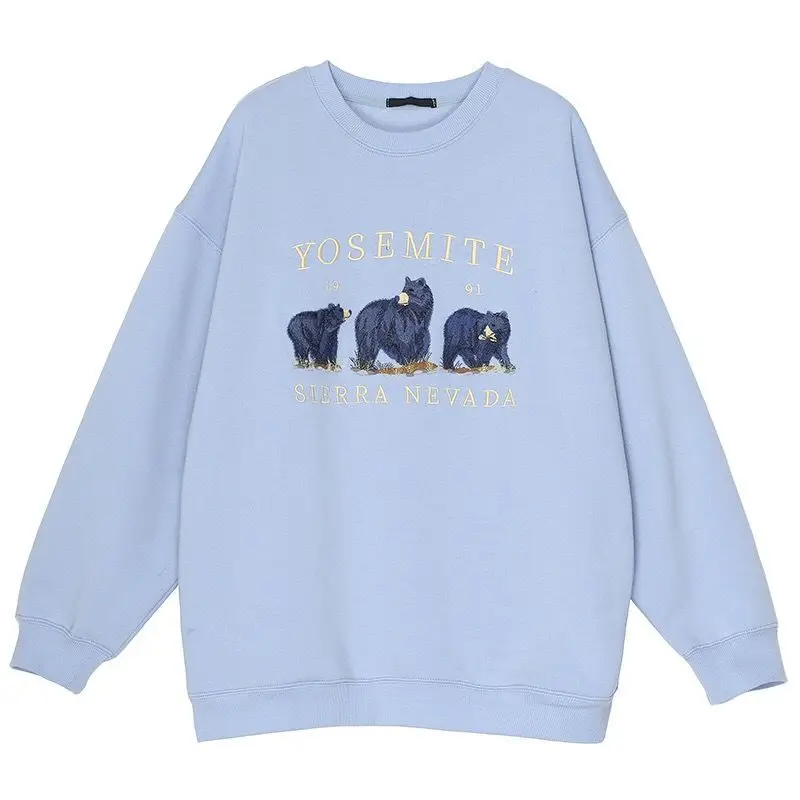 

Vintage Bear Embroidery Sweatshirts Hoodies Women Harajuku Streetwear Casual Long Sleeve Crewneck Oversized Fashion Hoodie Woman