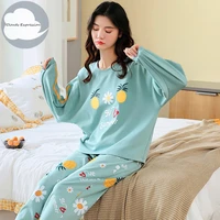 spring autumn womens sleep lounge pajama long sleeved woman pajama set cartoon pyjamas cotton sleepwear m l xl xxl xxxl fashion