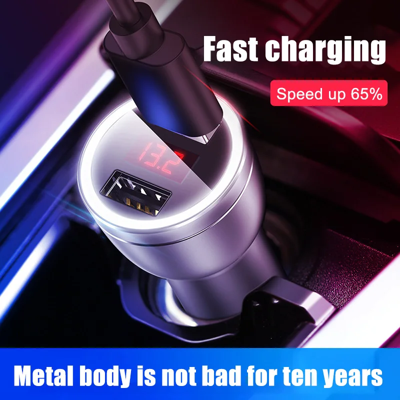 Автомобильное зарядное устройство с 2 USB-портами быстрая зарядка из сплава для