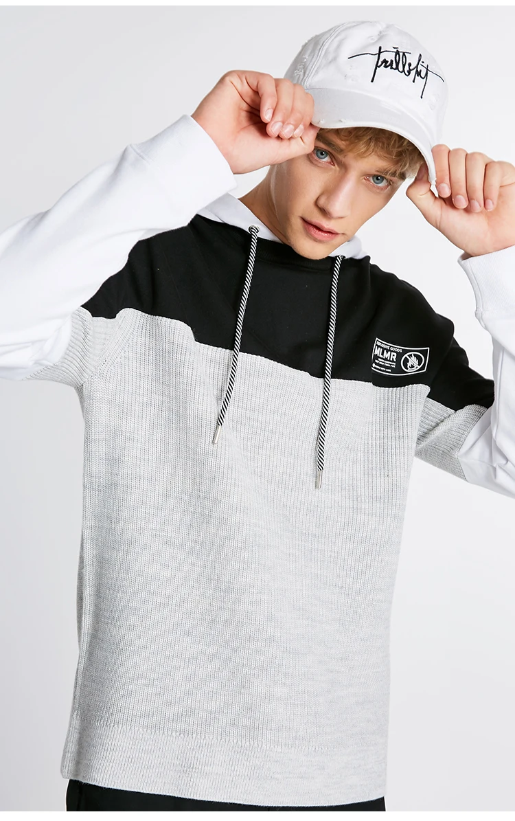JackJones мужской трендовый цветной контрастный свитер с капюшоном и буквенным принтом, шерстяной пуловер с капюшоном, мужская одежда 218325519