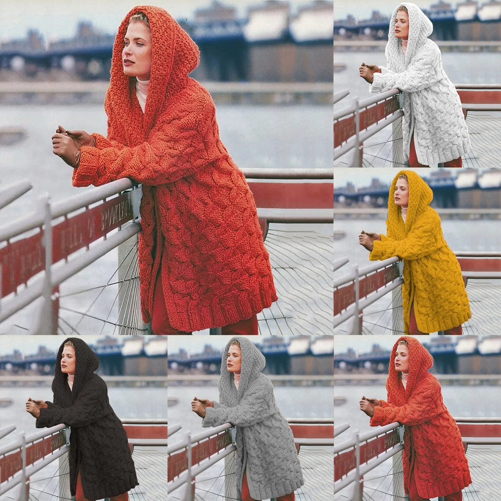 

Ladies Fashion Casual Solid Color Cardigan Thickening Hooded Hooded Jacket