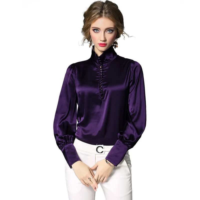 Серебристо-серый шелковая блузка для женская обувь высокого качества Длинные