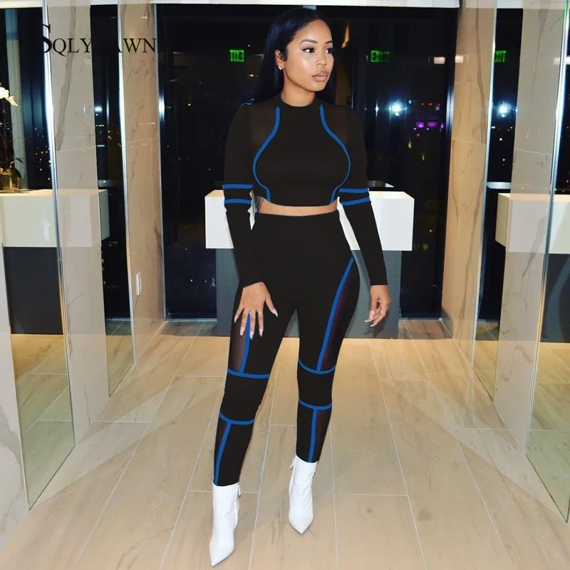 2019 New Mesh Patchwork Women's Sporty Suits Long Sleeve Crop Top T-shirt Jogging Women Fitness Joga Mujer Training Set | Женская