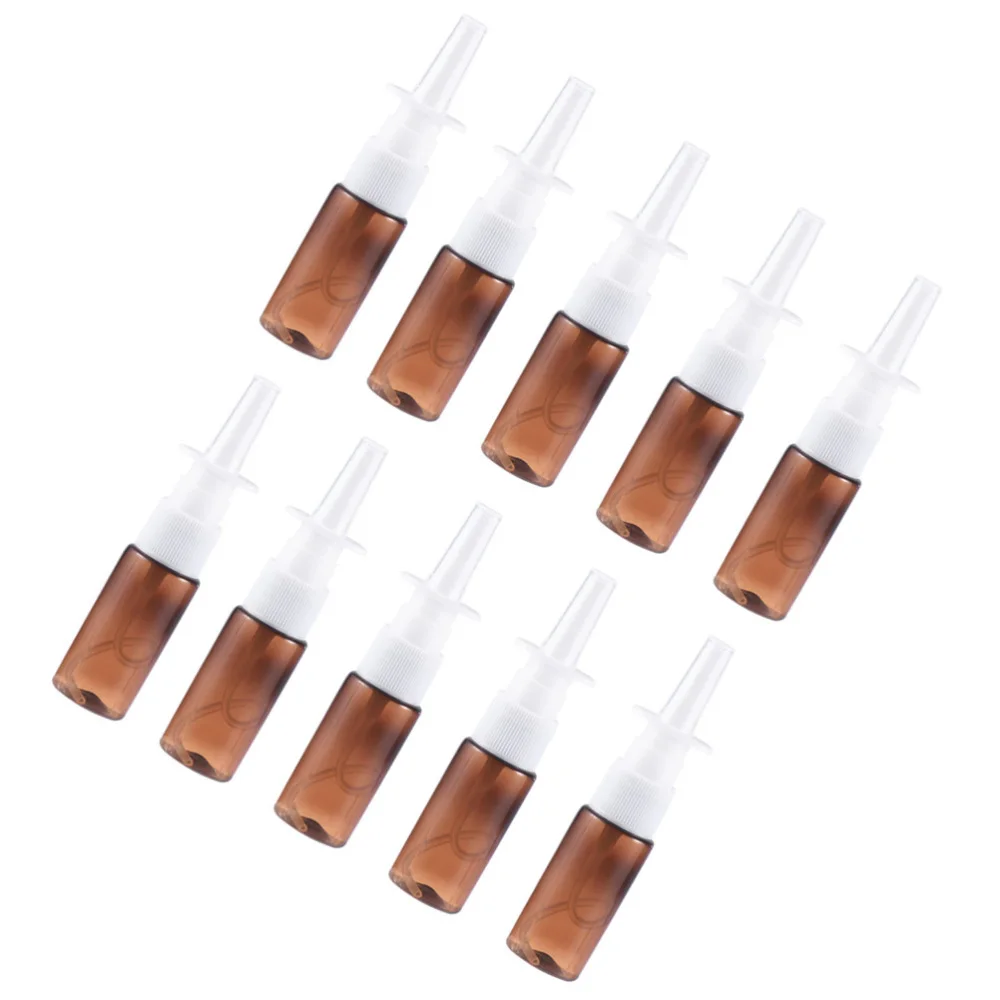 

10pcs 15ml Portable Nasal Sprayer Bottle Rhinitis Refillable Fine Mist Empty Spray Bottles (Brown Pet + 18R Direct Injection)