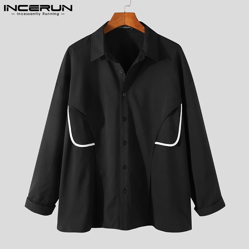 

INCERUN 2021 Sping Men Casual Shirts Long Sleeve Lapel Patchwork Shirt Korean Style Man Stylish Button Chemise Loose Blouse 5XL