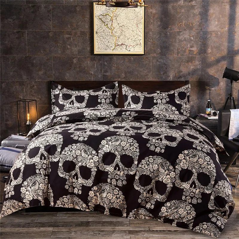 

Skull Printed Adult Child Bed Cover Set Duvet Cover With Pillowcases Girl Boy Bedclothes Comforter Bedding Set Home Decor 61133