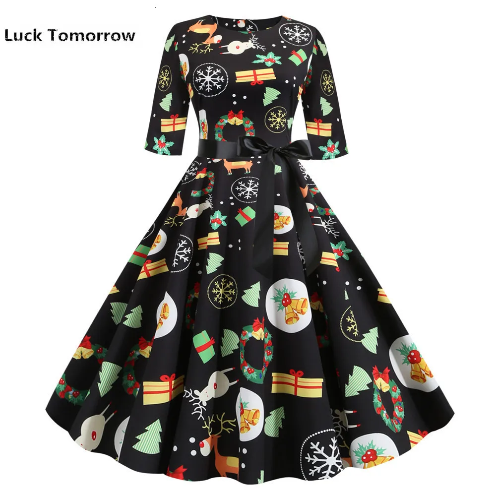 Рождественское винтажное платье с принтом снеговика для женщин зима осень 50 s 60