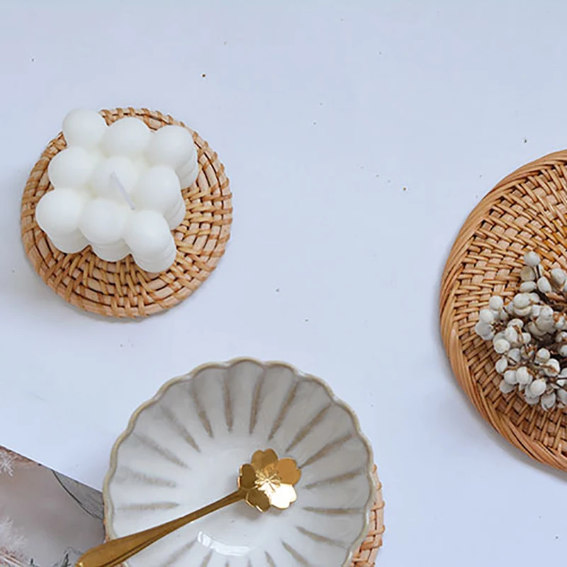 

Rattan Coasters,Coasters for Drinks Braided Cup Coaster,Absorbent Handmade Braided Coaster Set,Heat Insulation Coaster